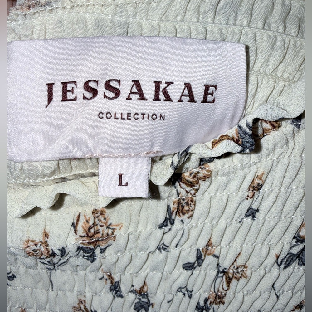 JESSAKAE The Wandering Willoughby Tiered Smocked Midi Dress in Cream Size L - Picture 5 of 12